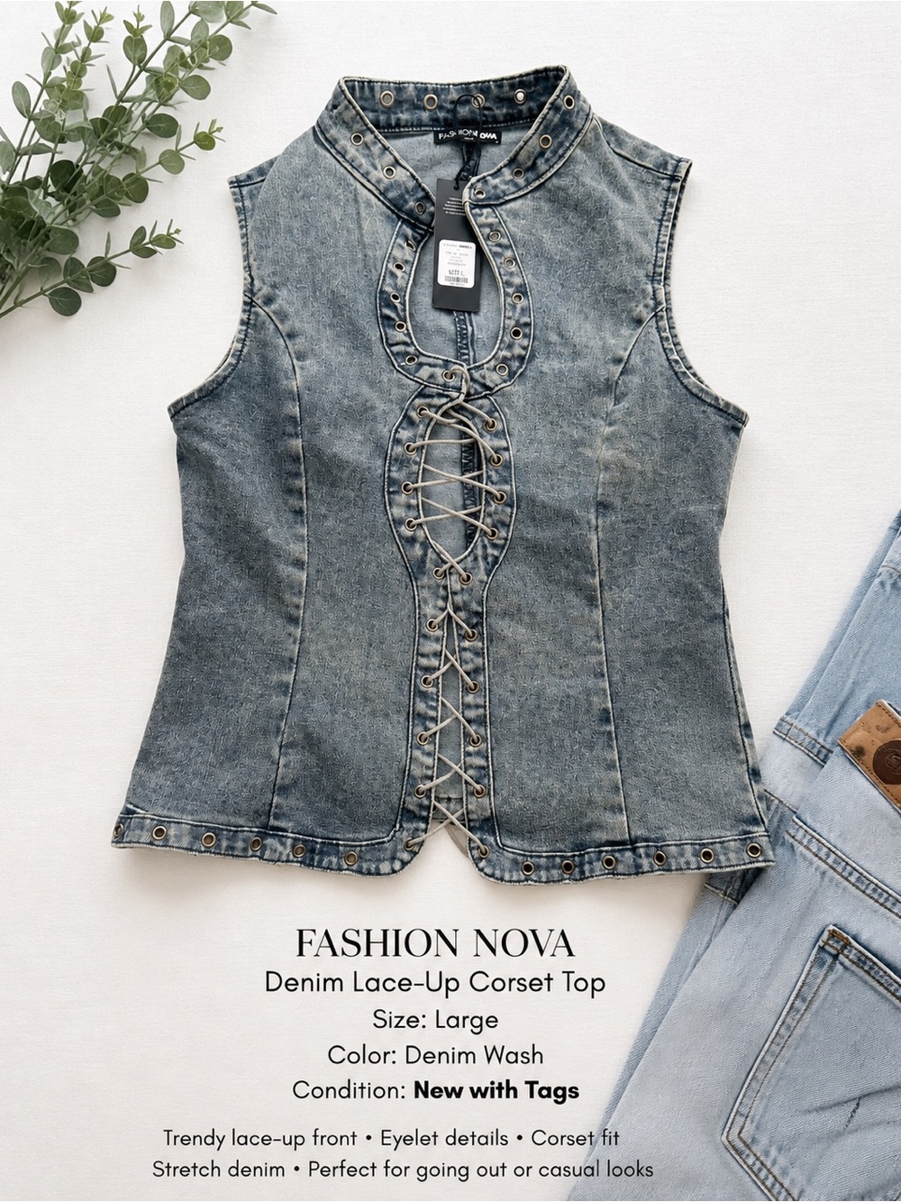 Fashion Nova Denim Wash Lace-Up Corset Top - Denim Blue
